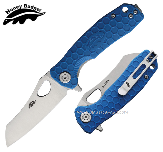 Honey Badger Small Wharncleaver Flipper Folding Knife, No Choil, FRN Blue, HB1048 - Click Image to Close